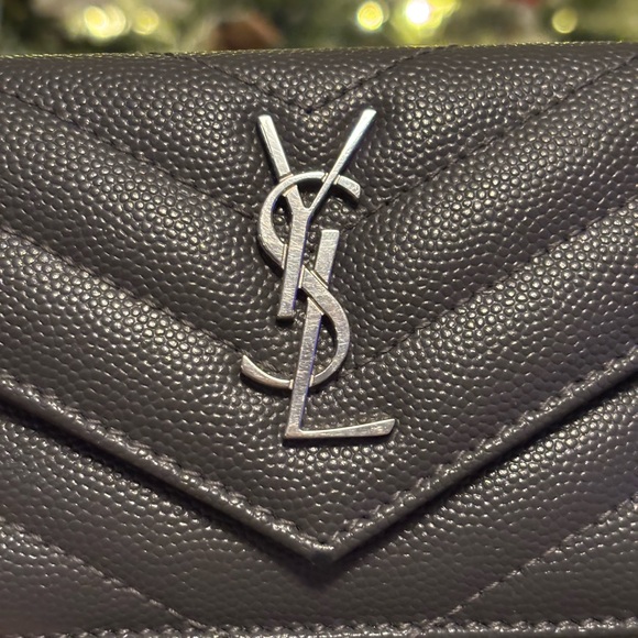 Saint Laurent YSL Dark Gray Quilted Leather Card Holder Flap Wallet NEW W/ COA - Picture 2 of 14